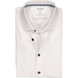 OLYMP 24/7 modern fit overhemd - korte mouw - twill - wit (contrast) - Strijkvrij - Boordmaat: 44