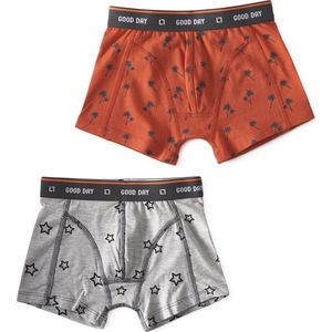 Little Label - boxershorts 2-pack - almost black star & palm orange - maat: 134/140 - bio-katoen