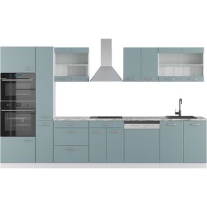 Vicco R-Line Complete keukeneenheid – 350 cm met hoge kast, zonder werkblad Blauw-grijs/wit met hoge kast, zonder werkblad