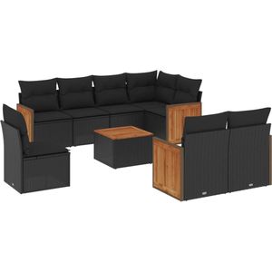 vidaXL Loungeset 9-delig - Zwart - Inclusief kussens Loungeset - Tuinmeubels - Lounge Set - Outdoor Furniture - Pe Rattan
