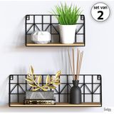 Gadgy Wandrek Industrieel - Zwart - Metaal & Hout - 30 en 45 cm - Set van 2 - Wandplank zwevend - Boekenrek