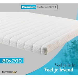 Easy Bedden Topper matras 80x200 – Topdekmatras XXL - Hybride® Purschuim HR Koudschuim – Antibacterieel - Orthopedisch Verantwoord - 4 Seizoenen - Luxe Wasbare Hoes - circa 9 cm dik