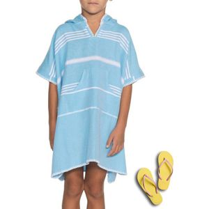 Kids Zwemponcho Leyla Turquoise - 4-5 jaar - jongens/meisjes/unisex pasvorm - poncho handdoek voor kinderen met capuchon - zwemponcho - badcape - badponcho