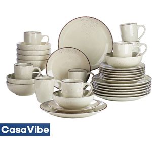 CasaVibe Luxe Serviesset – 32 delig – 8 persoons – Porselein - Bordenset – Dinner platen – Dessertborden - Kommen - Mokken - Set - Beige