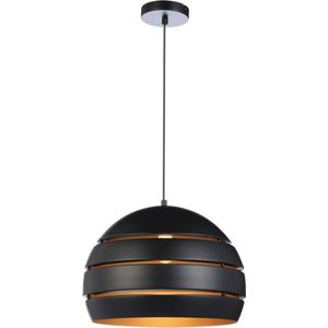 Hanglamp Djarin | Diameter 48 cm | Eenlichts | Zwart met gouden binnenkant | Open kap | Eetkamer / woonkamer / slaapkamer / hal / keuken | Eettafel lamp | Landelijk / modern design | E27 fitting | In hoogte verstelbaar tot 170 cm