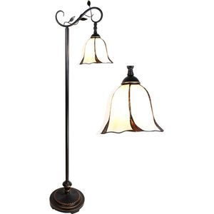 LumiLamp Tiffany Vloerlamp 152 cm Wit Bruin Kunststof Glas Staande Lamp