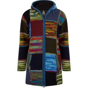 Gebreid Wollen Dames Vest van Schapenwol met Polyester Fleece voering en vaste capuchon - SHAKALOHA - W Longpatch Multi L