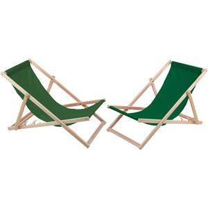 ligstoelen - 2 comfortabele houten ligstoelen - ideaal voor het strand, balkon en terras - groen