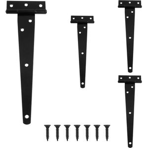 Deurscharnieren - 4 Stuks - 20cm - T-scharnieren - Scharnier - Buitendeurscharnieren - Scharnierbeslag voor zware deuren - Voor poorten, tuinhuisjes, kast - Ijzer - Zwart