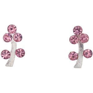 Behave – Oorbellen – Sterling Zilveren Kleine Oorbellen - Takjes Motief - Roze - Kristal steentjes
