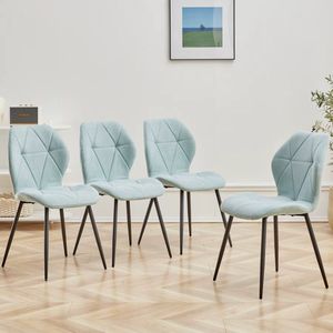 Set van 4 Eetkamerstoelen Mintgroen – Linnen Bekleding – Comfortabele Keukenstoelen met Zwarte Metalen Poten – Scandinavisch Design – Simple Solutions - Rituals