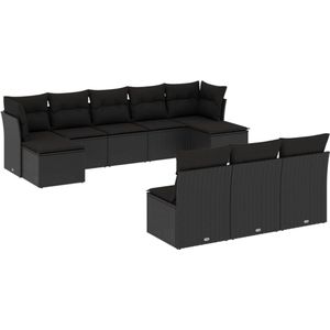 vidaXL 10-delige Loungeset met kussens zwart Loungeset - Tuinmeubels - Lounge Set - Outdoor Furniture - Pe Rattan