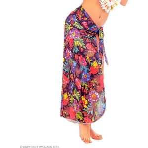 Widmann - Hawaii & Carribean & Tropisch Kostuum - Omslagdoek Hawaii Beach Flower Furie Vrouw - Zwart, Multicolor - One Size - Carnavalskleding - Verkleedkleding