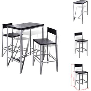 vidaXL Ontbijtbarset - Zwart MDF - 89x45x100 cm - 2 Stoelen - Stalen frame - Eenvoudige montage - Set tafel en stoelen
