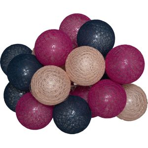 Atmosphera LED Feestverlichting katoen - Cotton Ball - 20 Ballen - Ø6cm - Blauw/Roze