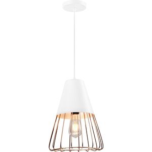 QUVIO Hanglamp industrieel - Lampen - Plafondlamp - Leeslamp - Verlichting - Verlichting plafondlampen - Keukenverlichting - Lamp - Rose gold staaldraad - E27 fitting - Voor binnen - Met 1 lichtpunt - D 26 cm - Wit en roze