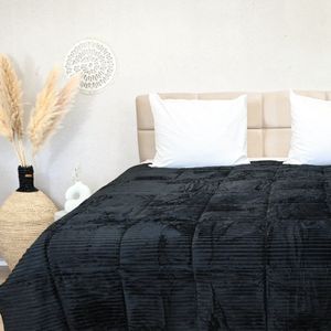 HappyBed All year dekbed enkel 200x200 - Tweepersoonsdekbed - Teddy/velvet - Wasbaar dekbed zonder overtrek - Bedrukt dekbed zonder hoes - Hoesloos Dekbed met Print - Black