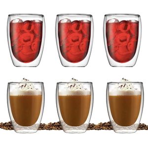 GLAEZ® Dubbelwandige Glazen - Koffieglazen - Latte Macchiato Koffieglazenset - Koffiekopjes/Theeglazenset - Koffieglazen Handgeblazen - Dubbelwandige koffieglazenset - Vaatwasserbestendig - glazenset van 6 Stuks - 350 ml