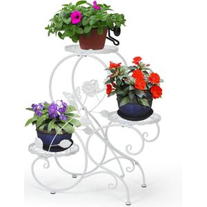 3 potten metalen bloemenstandaard bloementrap plantenbak, S-vormig, wit