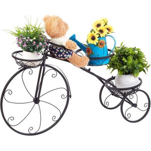 Wrought Iron Plantenrek - Met 3 Mandjes - Binnen en Buiten Gebruik - Fietsmand Plantenhouder - Metalen Bloempot Houder - 82 x 50 x 25 cm
