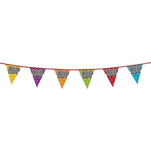 1x stuks vlaggenlijnen met glitters 100 jaar thema feestartikelen - Verjaardag versieringen - 8 meter - Plastic