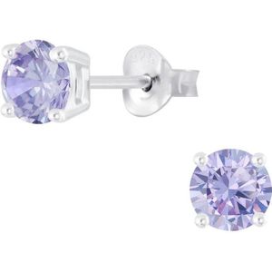 Joy|S - Zilveren rond oorbellen - 5 mm - zirkonia lavendel paars
