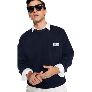 Trendyol Marineblauwe Oversized/Wijde Snit Zachte Textuur College Thema Sweatshirt Tmnaw24Sw00245