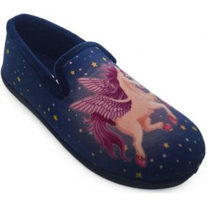 Cosyline - ""Pink Pegasus"" gesloten pantoffels - maat 34 - lage sloffen met dichte hiel voor meisjes - blauwe kinderpantoffels ""paard met vleugel""s