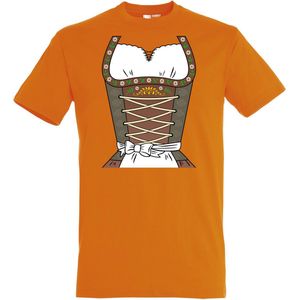 T-shirt Dirndl | Oktoberfest dames heren | Tiroler outfit | Carnavalskleding dames heren | Oranje | maat 3XL