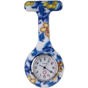 Fako® - Verpleegstershorloge - Zusterhorloge - Verpleegster Horloge - Siliconen RVS Print - Bloemen Blauw/Geel