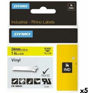 Laminated Tape for Labelling Machines Rhino Dymo ID1-24 24 x 5,5 mm Black Yellow Stick Self-adhesives (5 Units)