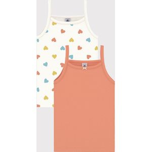 Petit Bateau Set van 2 katoenen onderhemdjes met hartjesprint Meisjes Onderhemd - Oranje;Wit;Blauw