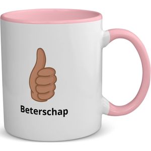 Akyol - beterschap duim koffiemok - theemok - roze - Beterschap - iemand die ziek is of iets gebroken heeft - snel beter worden - beterschap cadeau - cadeau - kado - geschenk - gift - 350 ML inhoud