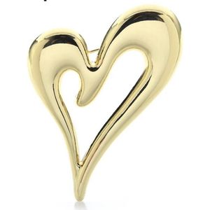 Broche goud hart metaal met speld 4 cm