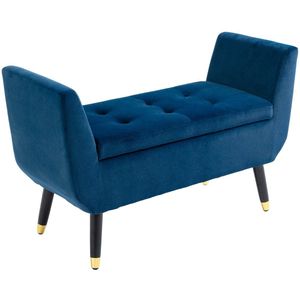Merax Zitbank met Opbergruimte – Blauw – 107x42x65 cm – Fluwelen Bank met Armleuningen – Vintage Halbank of Bedbank