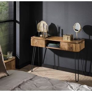PS-Collection Wave 2 Lade Kaptafel - 110x40x77cm - Zandkleur - Mango/Metaal - wandtafel, haltafel met lades, haltafel zwart, haltafel hout, hal tafel, haltafel met lades industrieel, haltafel industrieel, klaptafel, kaptafels, kaptafel zwart