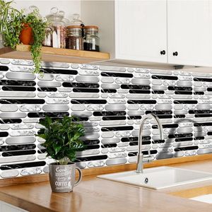 Keuken tegelstickers, 12 stuks mozaïek tegelstickers 15 x 30 cm badkamer zelfklevende tegeldecoratie stickers baksteen voor keuken eetkamer badkamer tegelfolie decoratie