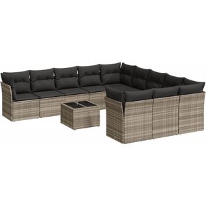 vidaXL - 12-delige - Loungeset - met - kussens - poly - rattan - lichtgrijs