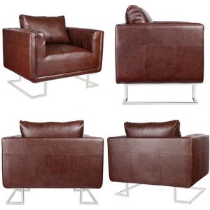 vidaXL Fauteuil met verchroomde poten kubus kunstleer bruin - Fauteuils - Fauteuils - Stoel - Stoelen