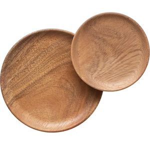 hout Ronde houten borden, ronde serveerborden van acaciahout, een houten dienblad van 15 cm en een houten dienblad van 20 cm, broodbord, dinerbord, voor desserts, bessen, broodjes, taarten etc.