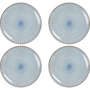 HAES DECO - Ontbijtborden set van 4 - Formaat Ø 21x1 cm - kleuren Blauw - Bedrukt Porselein - Collectie: Beach Holiday - Servies, kleine borden