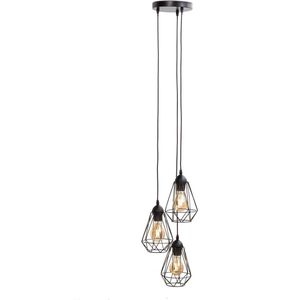 B.K.Licht - Metalen Hanglampen - zwart - voor binnen - industriële - met 3 lichtpunten - eetkamer - pendellamp - Ø29cm - l:135cm - E27 fitting - excl. lichtbronnen