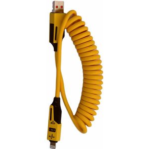 ChargNgo 4in1 Fast Charging Spring Data Cable - Laadkabel - USB-A - USB-C - Lightning Snellaadkabel 60 Watt - Geel