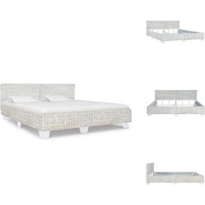 vidaXL Rattan Bedframe - 210 x 189 x 77 cm - Grijs - Handgemaakt van mahonie- en mangohout en rattan - Geschikt voor 180 x 200 cm matras (exclusief matras) - Bed