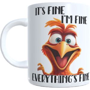 Bedrukte koffie beker it`s fine - alles goed - grappige kip - funny chicken