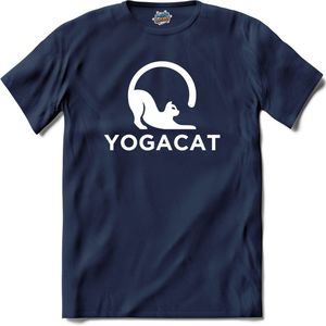 Yoga Cat | Katten - Kat - Cats - T-Shirt - Unisex - Navy Blue - Maat S