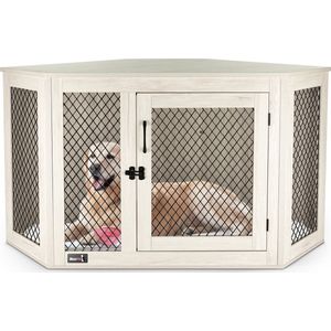 MaxxPet Houten Hondenbench - Hoekmodel Hondenhuisje voor binnen - Hondenhok - kennel - 132x70x73 cm - Incl. Drinkbakje