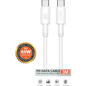 USB-C Data Kabel 60W 3Meter | USB C naar USB C Oplad kabel | Geschikt voor Macbook, iPad Pro/Air, Samsung 3 Meter