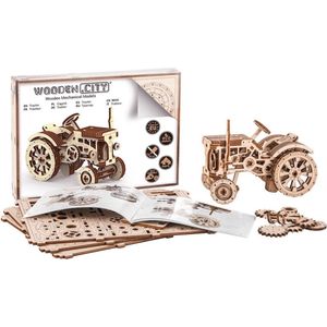 Wooden City Modelbouwpakket Tractor Hout - 119mm Hoog X 158mm Breed X 72mm Diep - Naturel Kleur