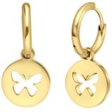 Lucardi Dames Goldplated oorbellen met vlinder - Oorbellen - Cadeau - Moederdag - Staal - Goudkleurig